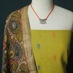 Jacquard Woven 2pc Cotton Unstitched Dress Material Kurta Set with Jewellery 09