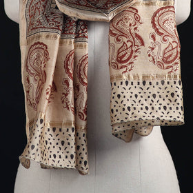 Pedana Kalamkari Hand Bock Print Natural Dyed Handloom Chanderi Silk Stole 23