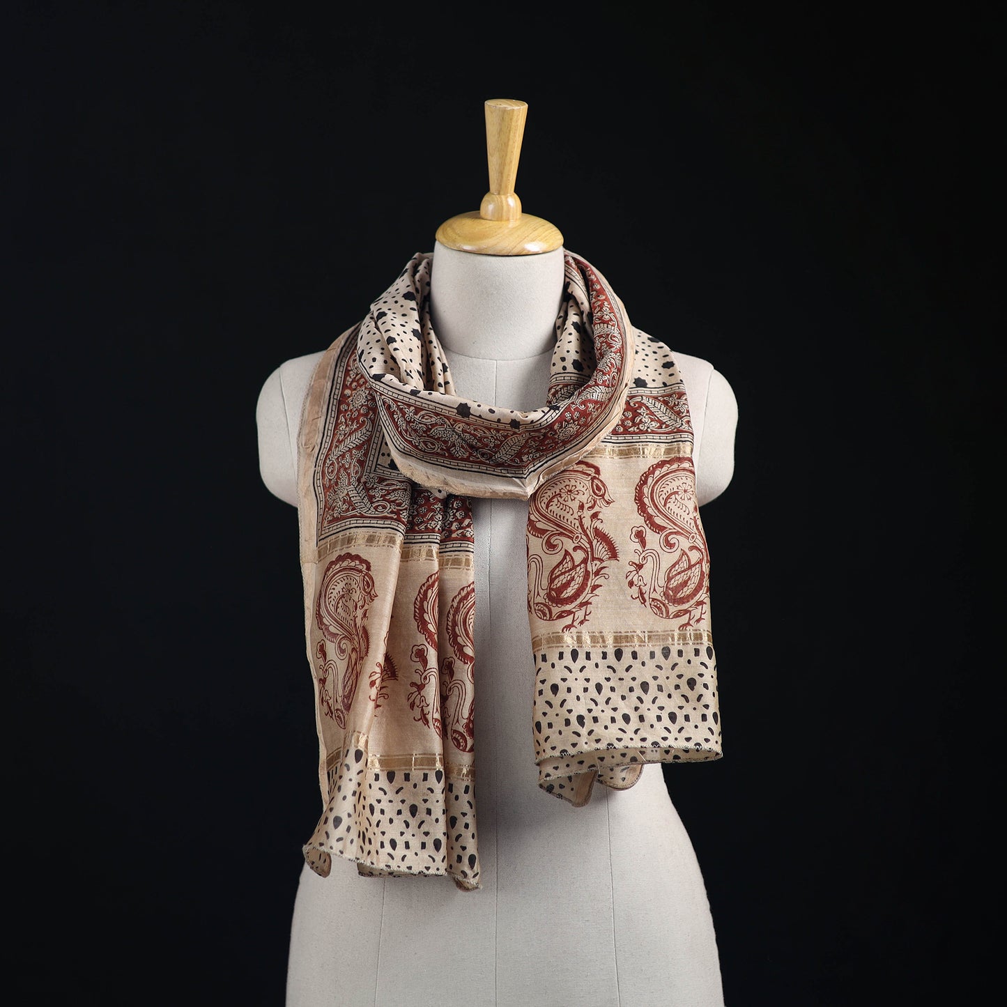 Pedana Kalamkari Hand Bock Print Natural Dyed Handloom Chanderi Silk Stole 23