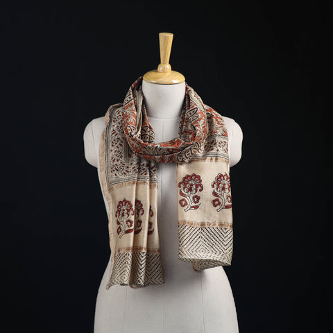 Pedana Kalamkari Hand Bock Print Natural Dyed Handloom Chanderi Silk Stole 24