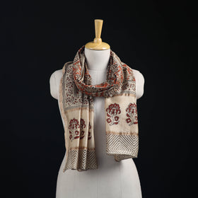Pedana Kalamkari Hand Bock Print Natural Dyed Handloom Chanderi Silk Stole 24