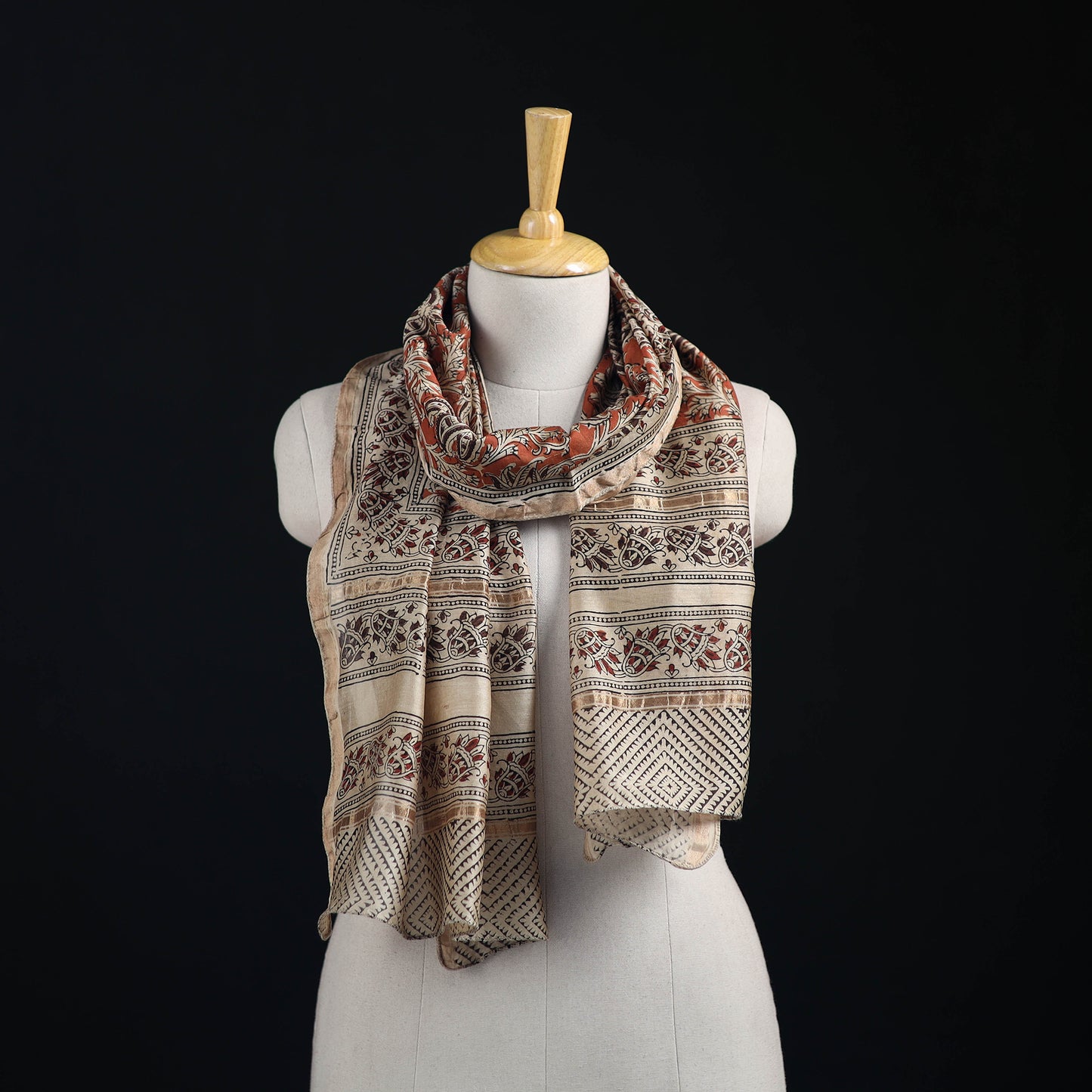 Pedana Kalamkari Hand Bock Print Natural Dyed Handloom Chanderi Silk Stole 25