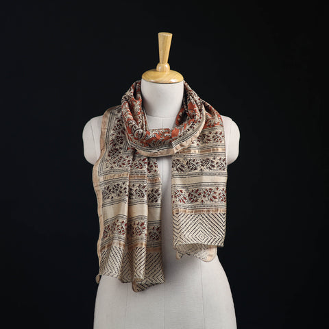 Pedana Kalamkari Hand Bock Print Natural Dyed Handloom Chanderi Silk Stole 25