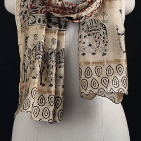 Pedana Kalamkari Hand Bock Print Natural Dyed Handloom Chanderi Silk Stole 26