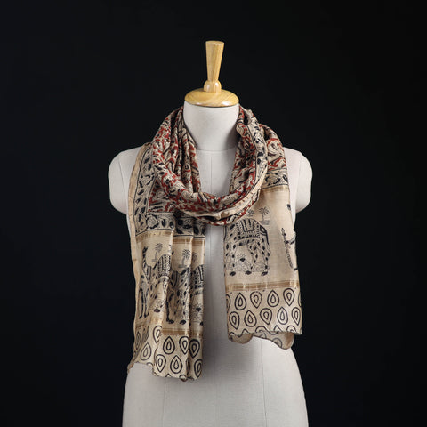 Pedana Kalamkari Hand Bock Print Natural Dyed Handloom Chanderi Silk Stole 26