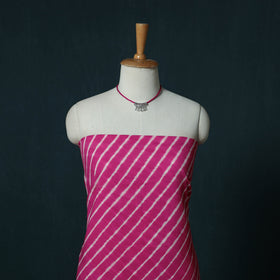 Pink - Leheriya Tie-Dye Cotton 2pc Unstitched Dress Material Kurta Set with Jewellery Set 23