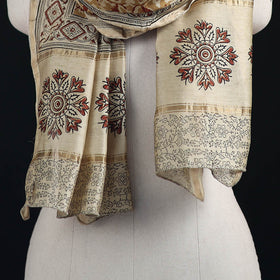 Pedana Kalamkari Hand Bock Print Natural Dyed Handloom Chanderi Silk Stole 27