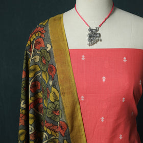 Jacquard Woven 2pc Cotton Unstitched Dress Material Kurta Set with Jewellery 10