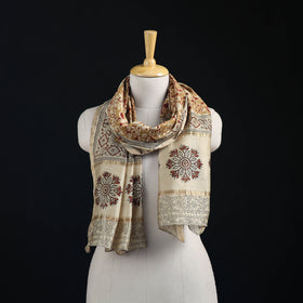 Pedana Kalamkari Hand Bock Print Natural Dyed Handloom Chanderi Silk Stole 27