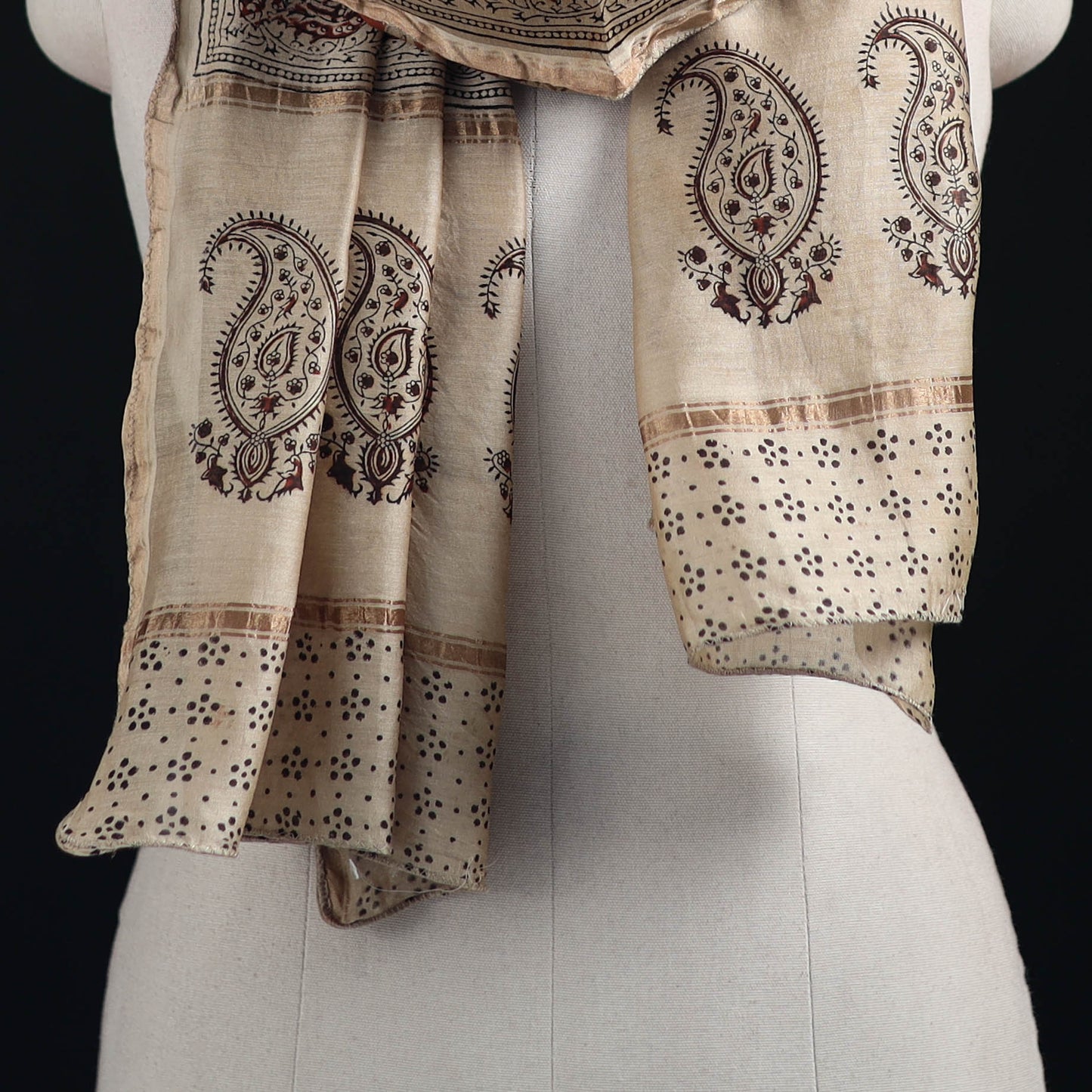 Pedana Kalamkari Hand Bock Print Natural Dyed Handloom Chanderi Silk Stole 28