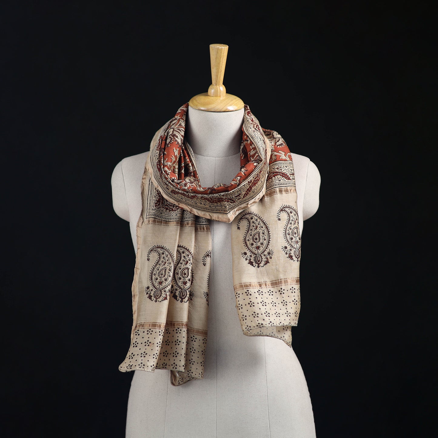 Pedana Kalamkari Hand Bock Print Natural Dyed Handloom Chanderi Silk Stole 28