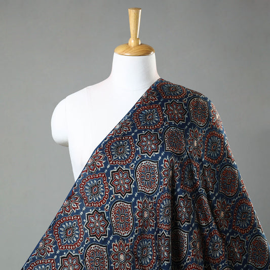 Blue - Ajrakh Hand Block Printed Modal Silk Fabric 09