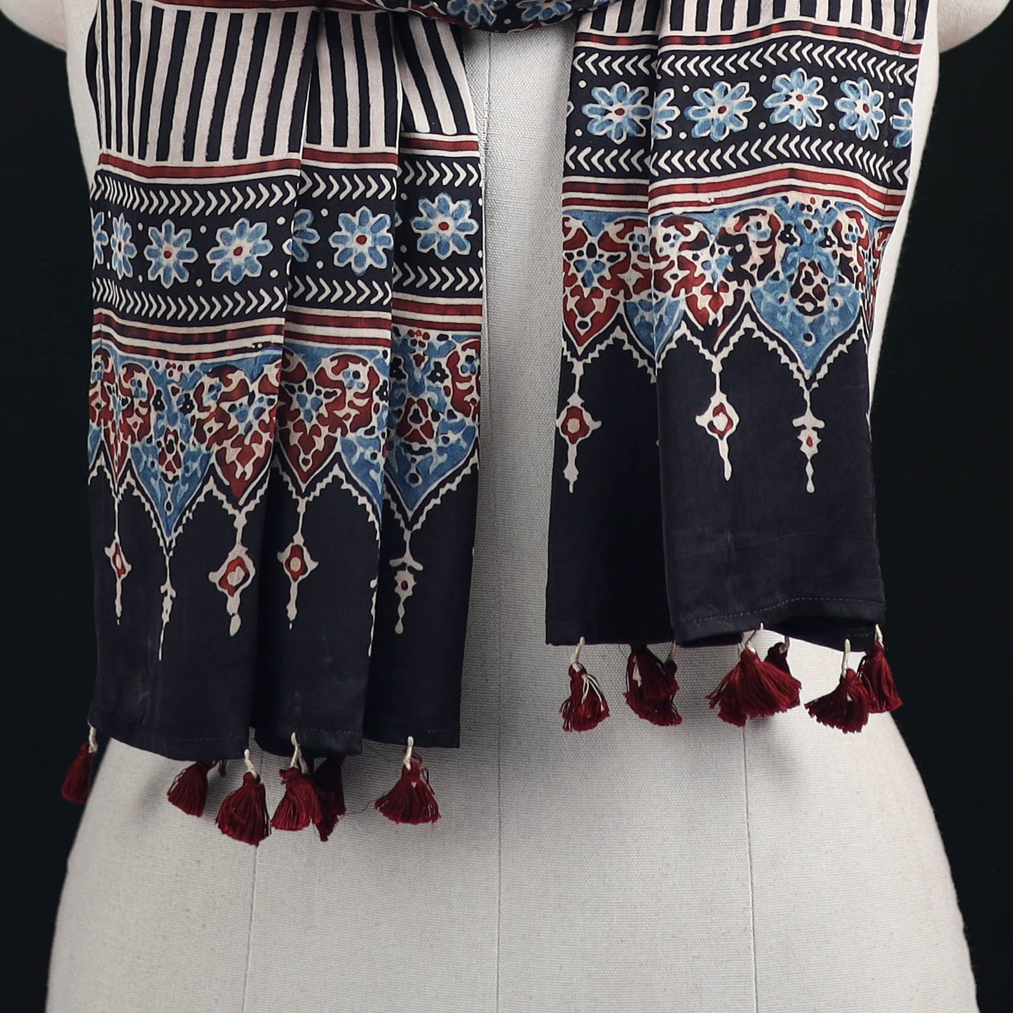 Ajrakh Hand Block Print Natural Dyed Modal Silk Stole 01