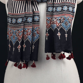 Ajrakh Hand Block Print Natural Dyed Modal Silk Stole 01
