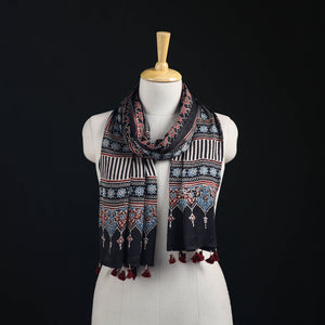 Ajrakh Hand Block Print Natural Dyed Modal Silk Stole 01