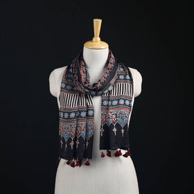 Ajrakh Hand Block Print Natural Dyed Modal Silk Stole 01