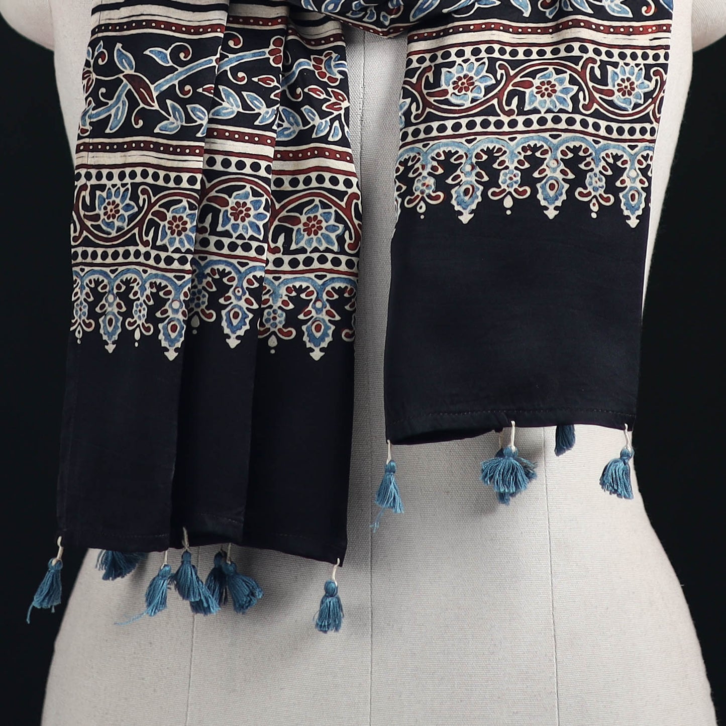Ajrakh Hand Block Print Natural Dyed Modal Silk Stole 02