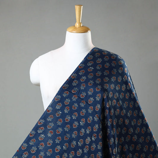 Blue - Ajrakh Hand Block Printed Modal Silk Fabric 08