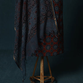 Ajrakh Hand Block Print Natural Dyed Cotton 2pc Unstitched Dress Material Kurta Set with Jewellery Set 24