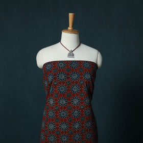 Ajrakh Hand Block Print Natural Dyed Cotton 2pc Unstitched Dress Material Kurta Set with Jewellery Set 24