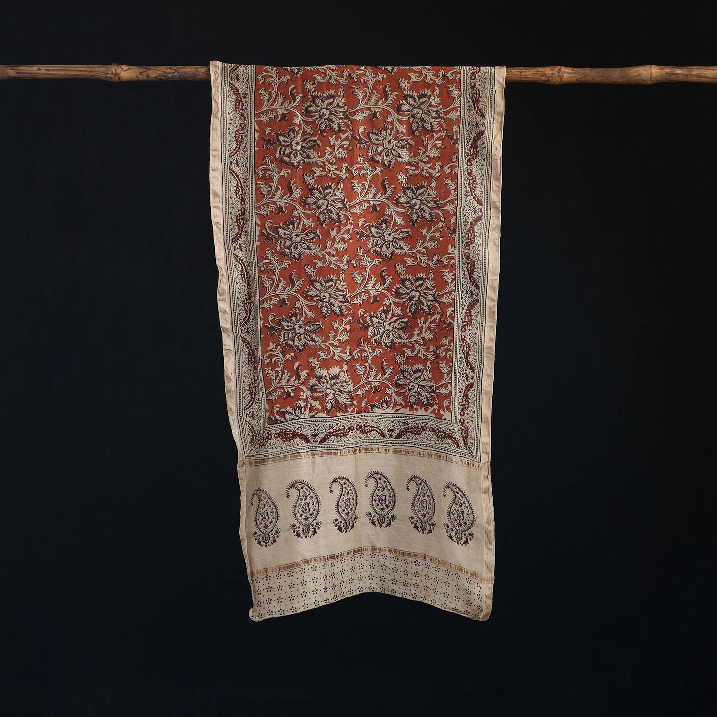 Pedana Kalamkari Hand Bock Print Natural Dyed Handloom Chanderi Silk Stole 28
