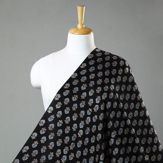 Black - Ajrakh Hand Block Printed Modal Silk Fabric 06