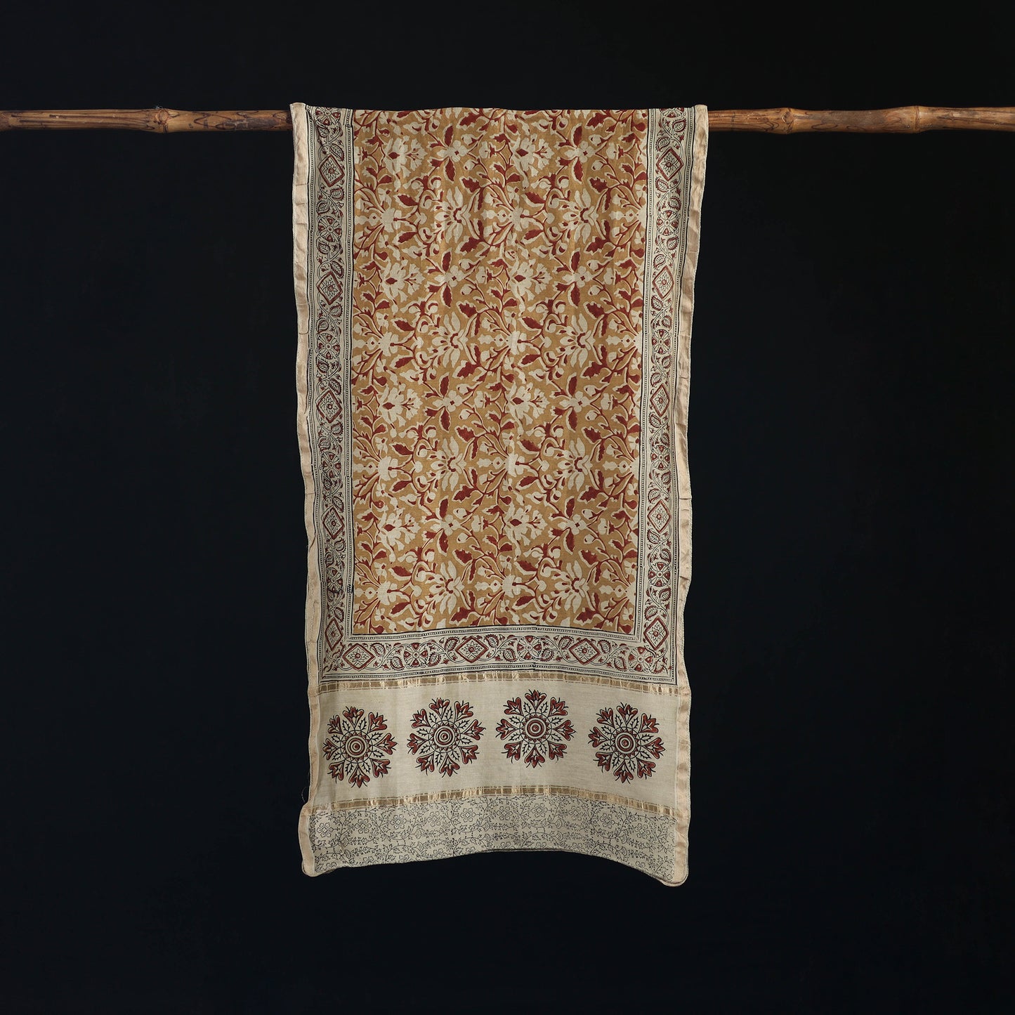 Pedana Kalamkari Hand Bock Print Natural Dyed Handloom Chanderi Silk Stole 27