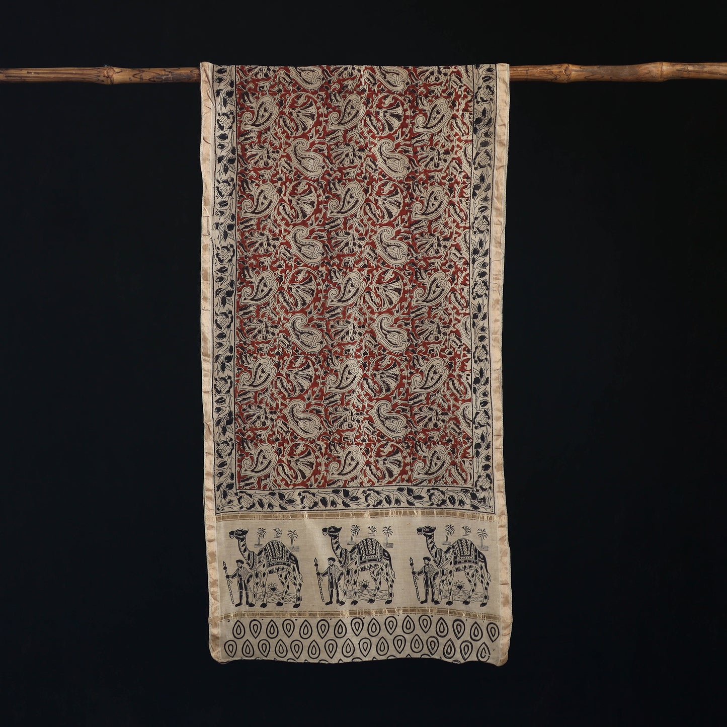 Pedana Kalamkari Hand Bock Print Natural Dyed Handloom Chanderi Silk Stole 26