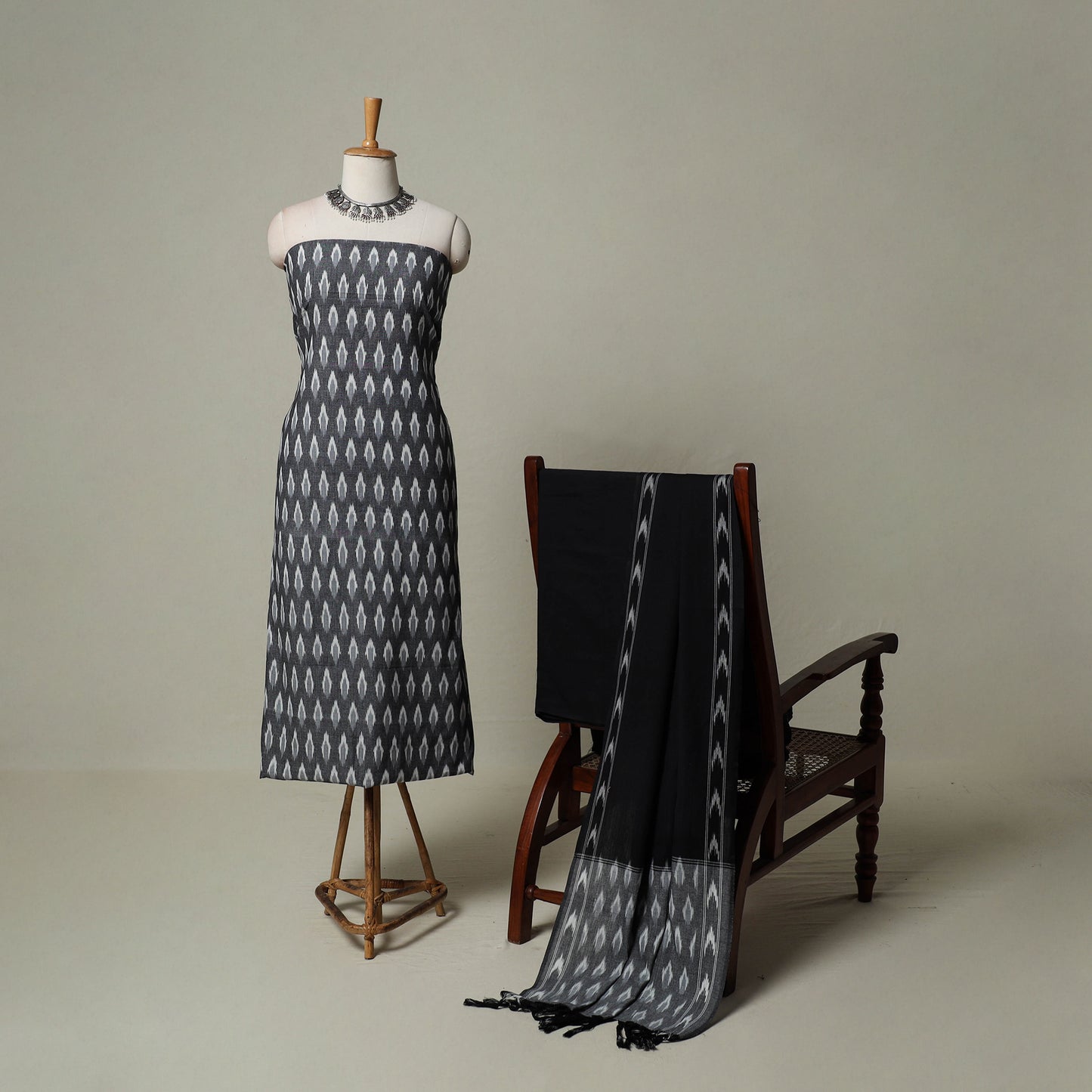 Pochampally Ikat Weave 3pc Cotton Unstitched Dress Material Suit Set 06