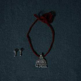 Ajrakh Hand Block Print Natural Dyed Cotton 2pc Unstitched Dress Material Kurta Set with Jewellery Set 24