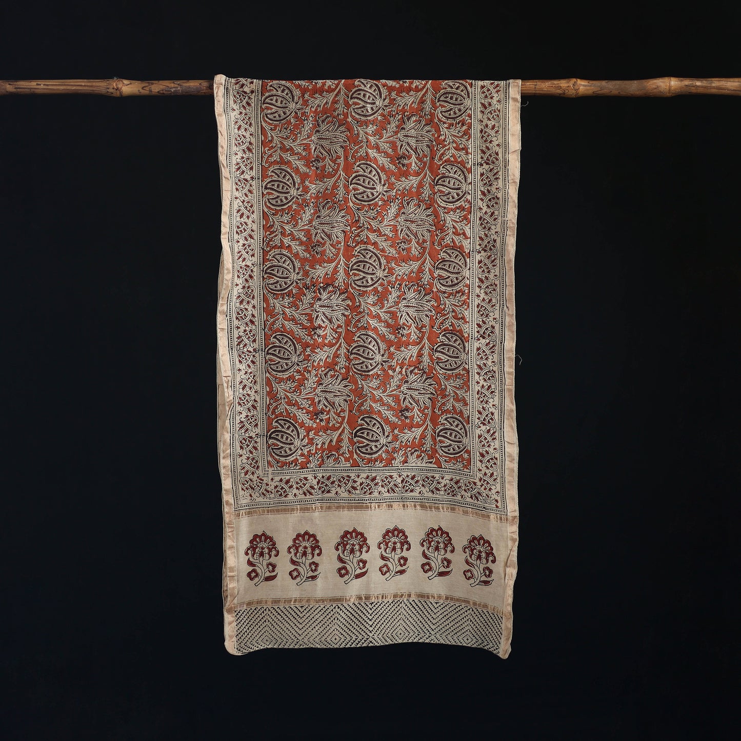Pedana Kalamkari Hand Bock Print Natural Dyed Handloom Chanderi Silk Stole 24