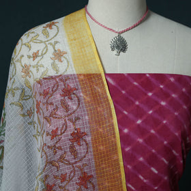 Leheriya Tie-Dye Cotton 2pc Unstitched Dress Material Kurta Set with Jewellery Set 25