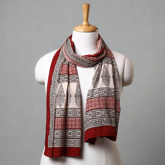 Red - Bagh Hand Block Printed Cotton Stole