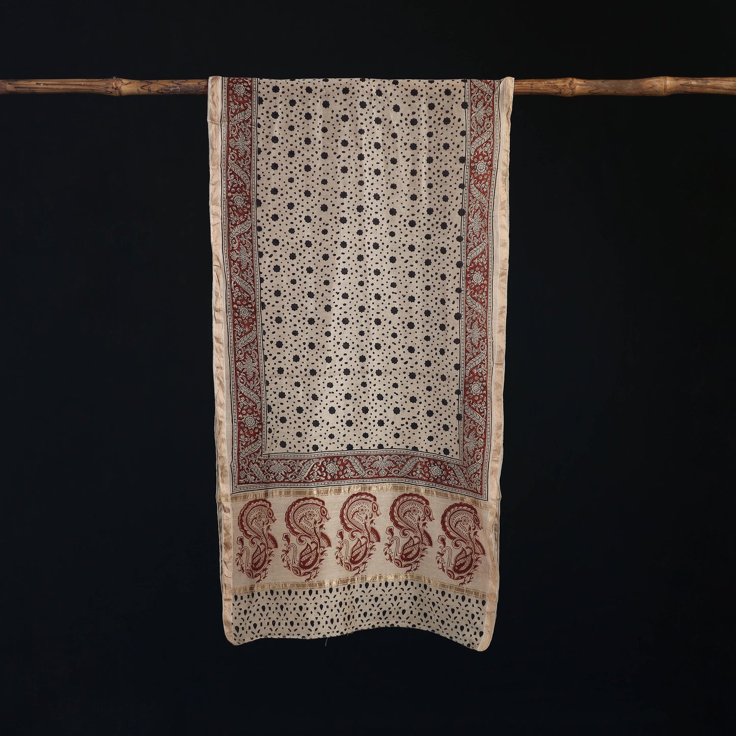 Pedana Kalamkari Hand Bock Print Natural Dyed Handloom Chanderi Silk Stole 23