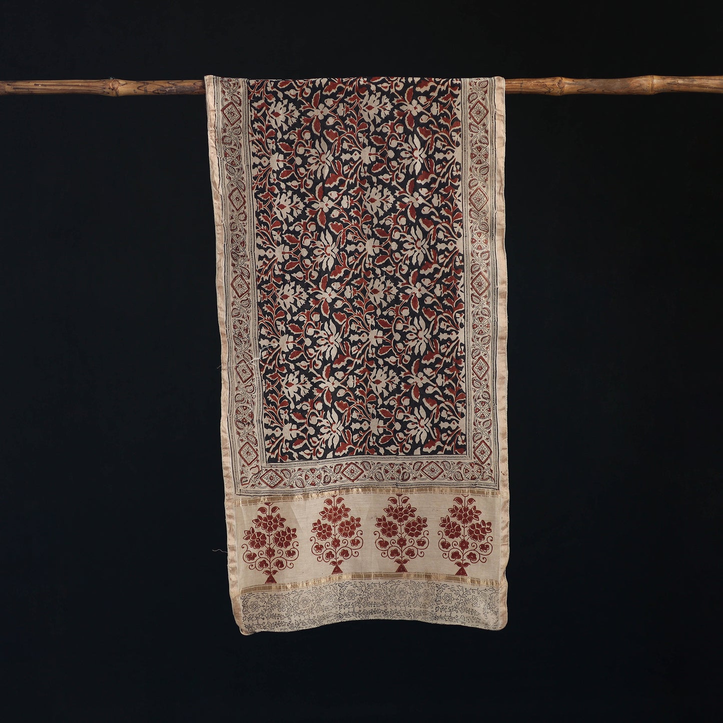 Pedana Kalamkari Hand Bock Print Natural Dyed Handloom Chanderi Silk Stole 22