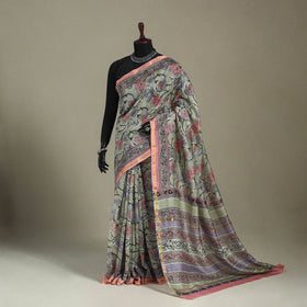 Block Print Chanderi Silk Sanganeri Saree with Zari Border