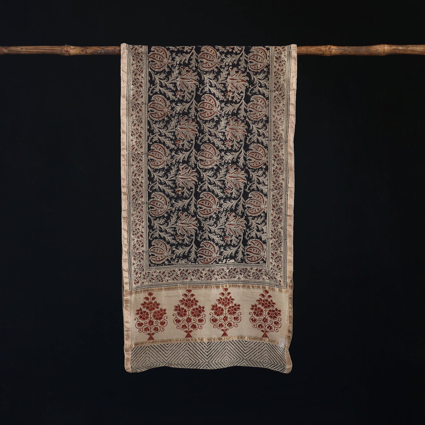 Pedana Kalamkari Hand Bock Print Natural Dyed Handloom Chanderi Silk Stole 20