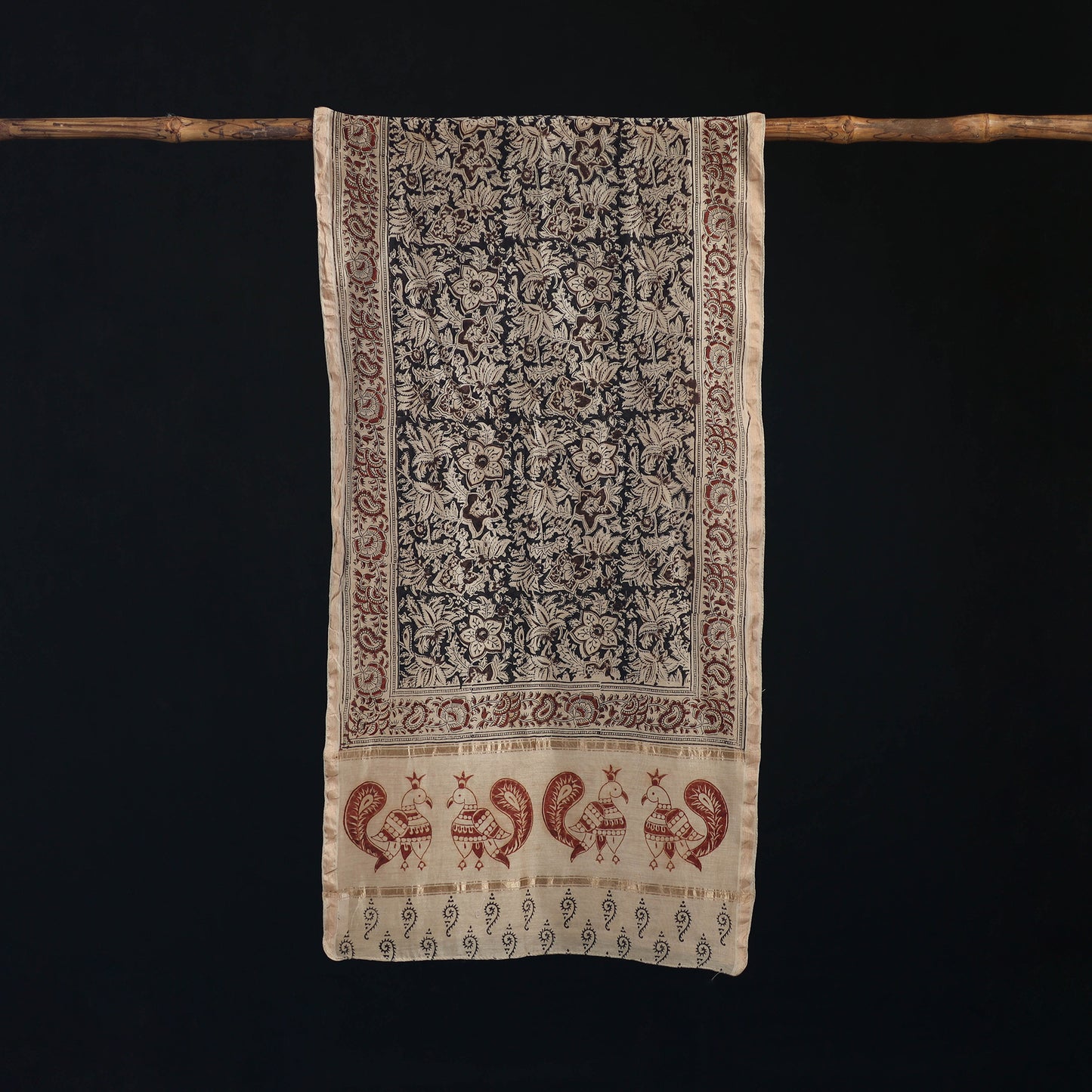 Pedana Kalamkari Hand Bock Print Natural Dyed Handloom Chanderi Silk Stole 19