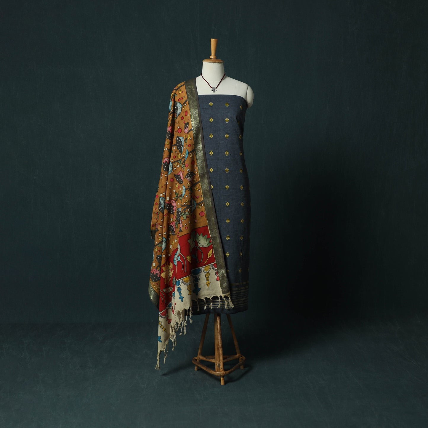 Jacquard Woven 2pc Cotton Unstitched Dress Material Kurta Set with Jewellery 13