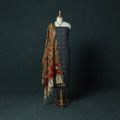 Jacquard Woven 2pc Cotton Unstitched Dress Material Kurta Set with Jewellery 13