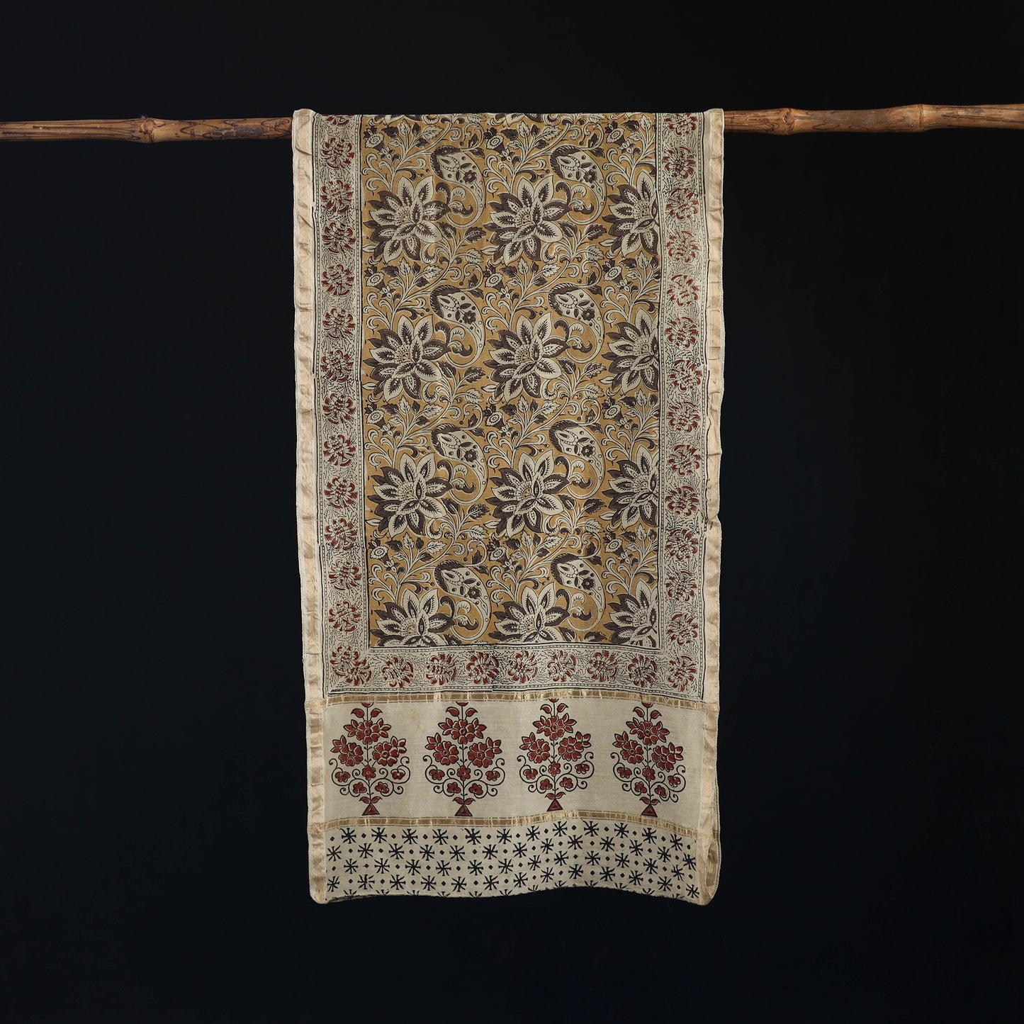 Pedana Kalamkari Hand Bock Print Natural Dyed Handloom Chanderi Silk Stole 18