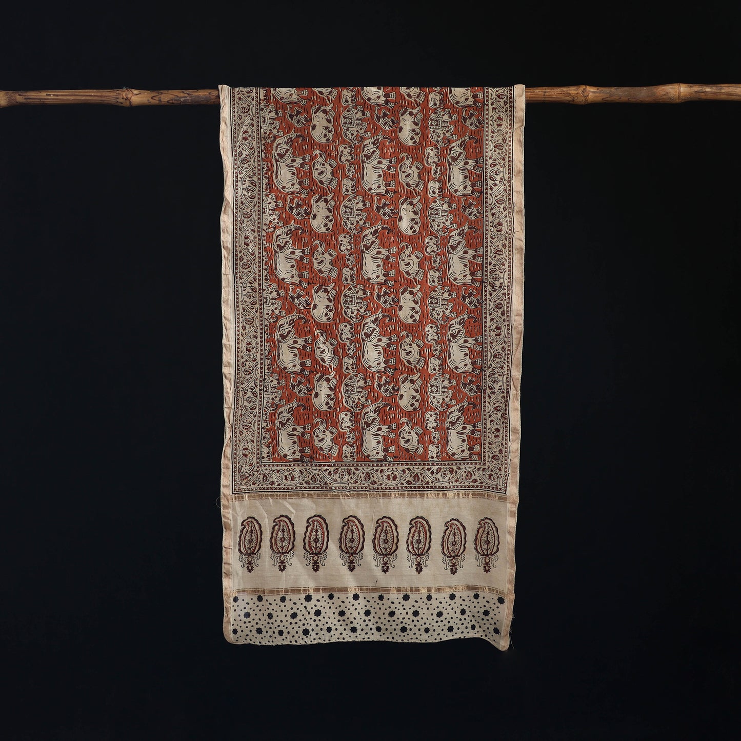Pedana Kalamkari Hand Bock Print Natural Dyed Handloom Chanderi Silk Stole 17