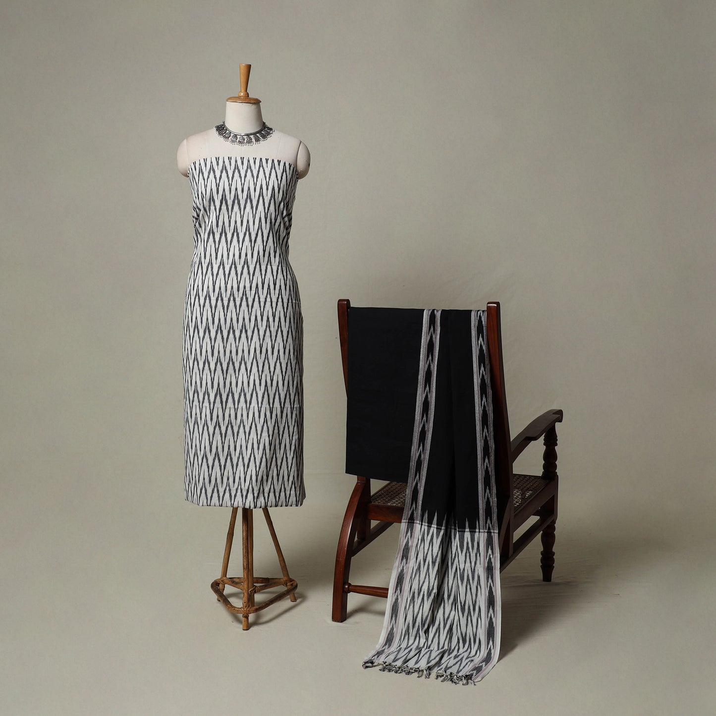 Pochampally Ikat Weave 3pc Cotton Unstitched Dress Material Suit Set 08