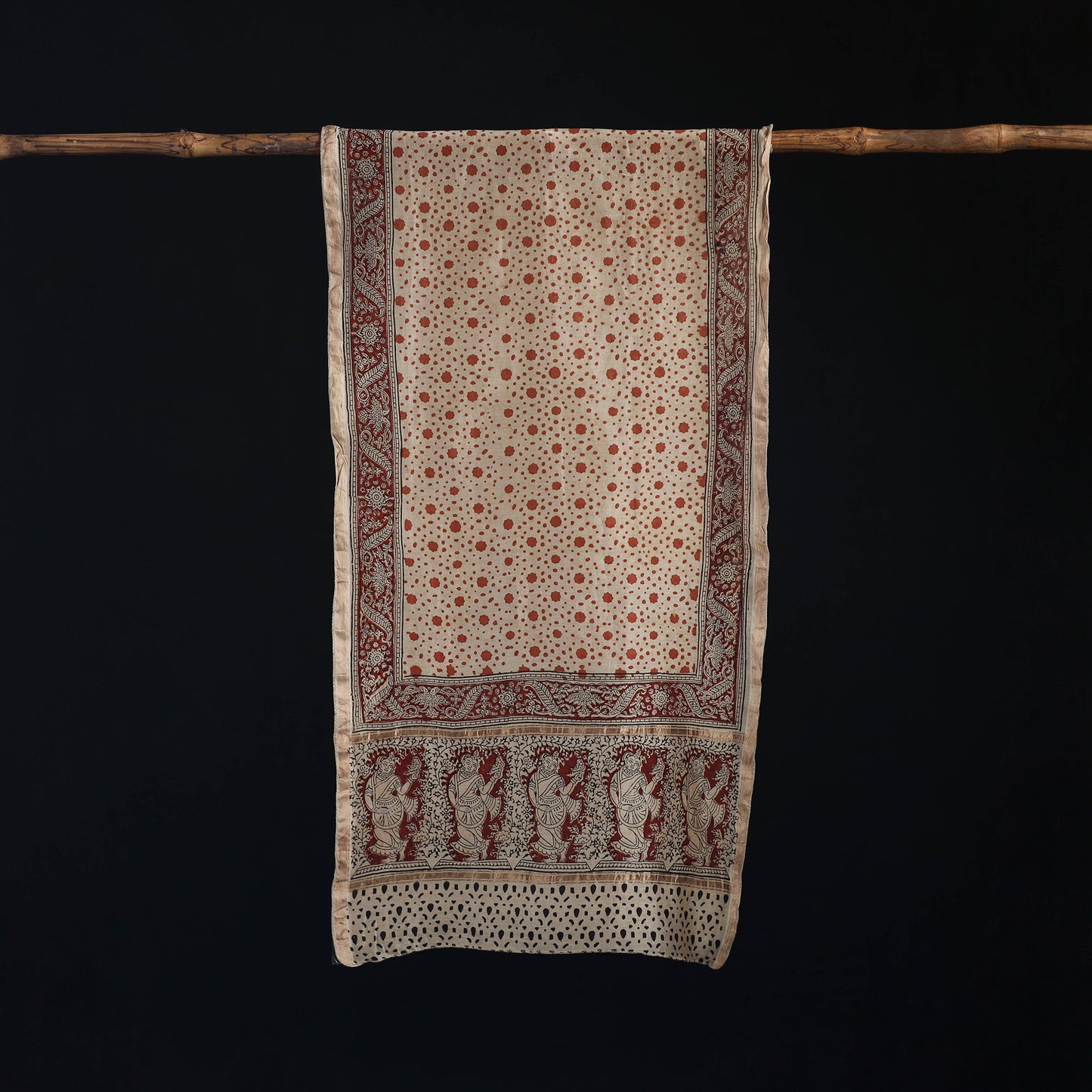 Pedana Kalamkari Hand Bock Print Natural Dyed Handloom Chanderi Silk Stole 21