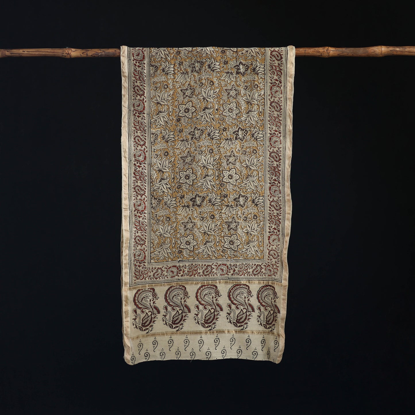 Pedana Kalamkari Hand Bock Print Natural Dyed Handloom Chanderi Silk Stole 16