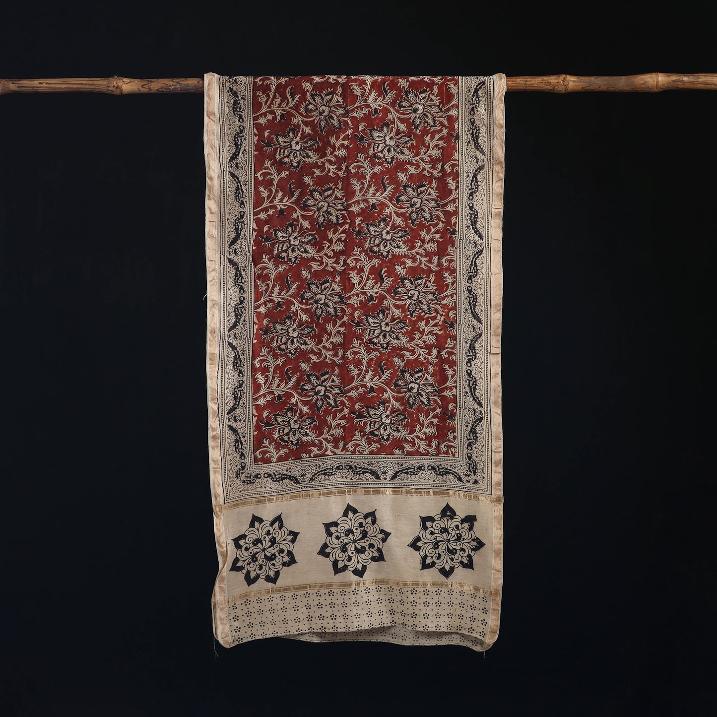 Pedana Kalamkari Hand Bock Print Natural Dyed Handloom Chanderi Silk Stole 15