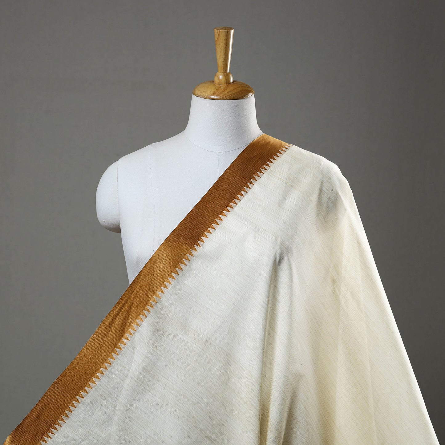 White - Cotton Kanchipuram Fabric with Thread Border 13