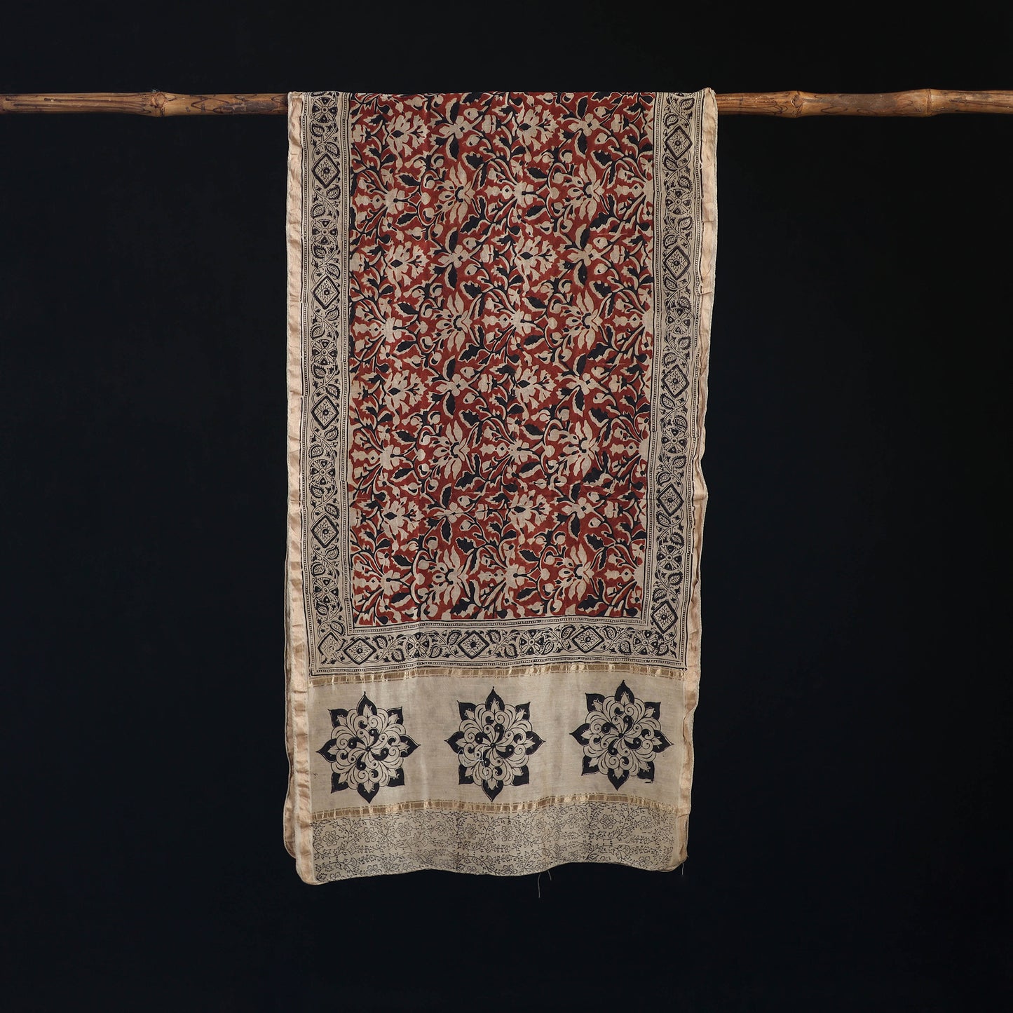 Pedana Kalamkari Hand Bock Print Natural Dyed Handloom Chanderi Silk Stole 14