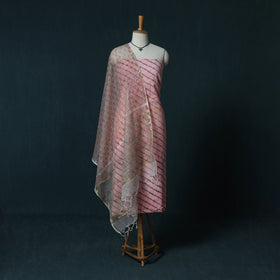 Leheriya Tie-Dye Cotton 2pc Unstitched Dress Material Kurta Set with Jewellery Set 26