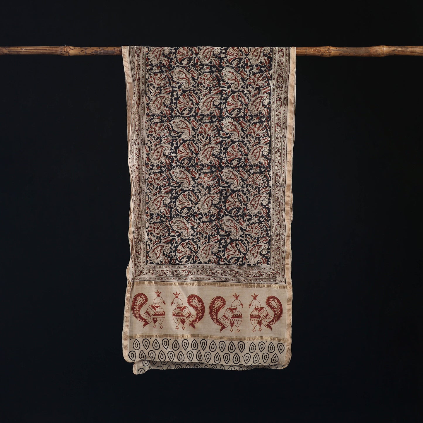 Pedana Kalamkari Hand Bock Print Natural Dyed Handloom Chanderi Silk Stole 13